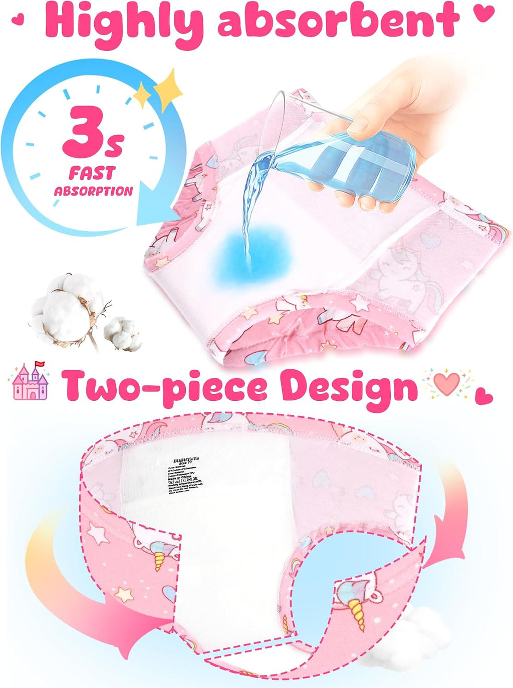Potty Training Underwear Girls Toddler Pants Up Airy Flower Heart 4-5T
