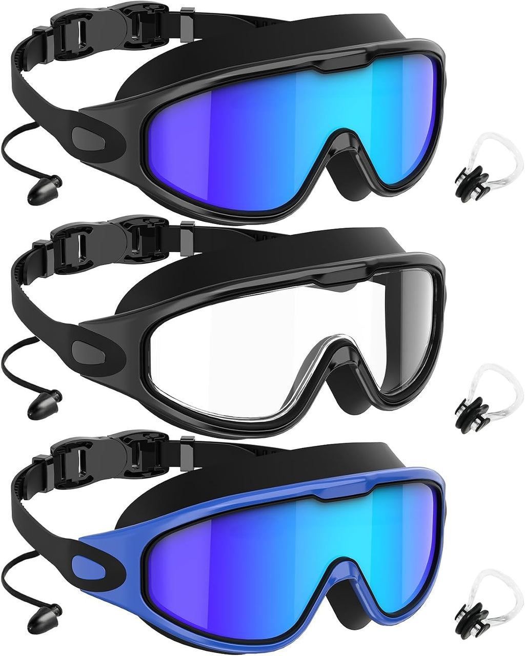 NSSIW Swim Goggles,Anti-Fog UV 180°Clear View Swimming Goggles,3 Pack Goggles Swimming Adult Men Women Youth