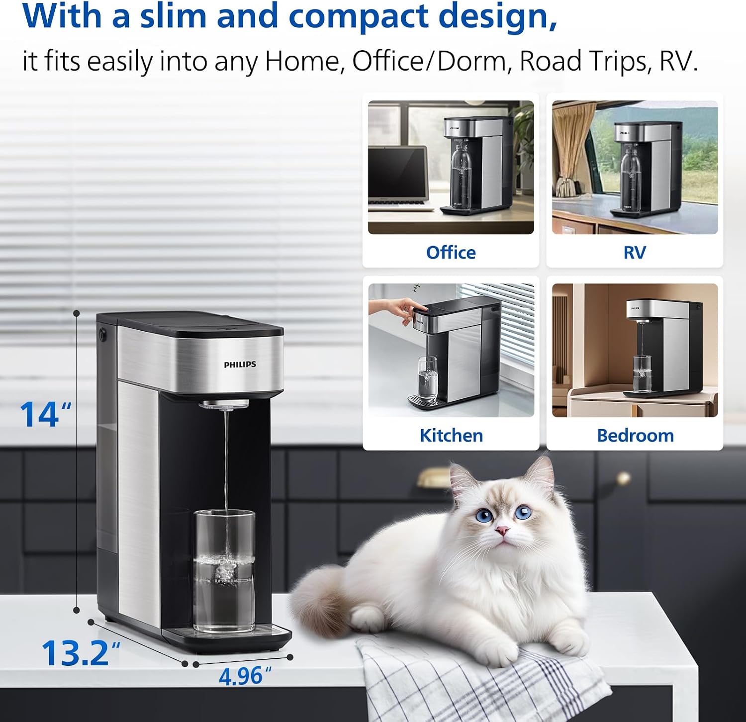 PHILIPS Reverse Osmosis Water Filter Countertop, Compact 5 Stage RO Water Filtration System Purifier Dispenser with Aquaporin Technology, NSF/ANSI 372 Certified, Reduce TDS