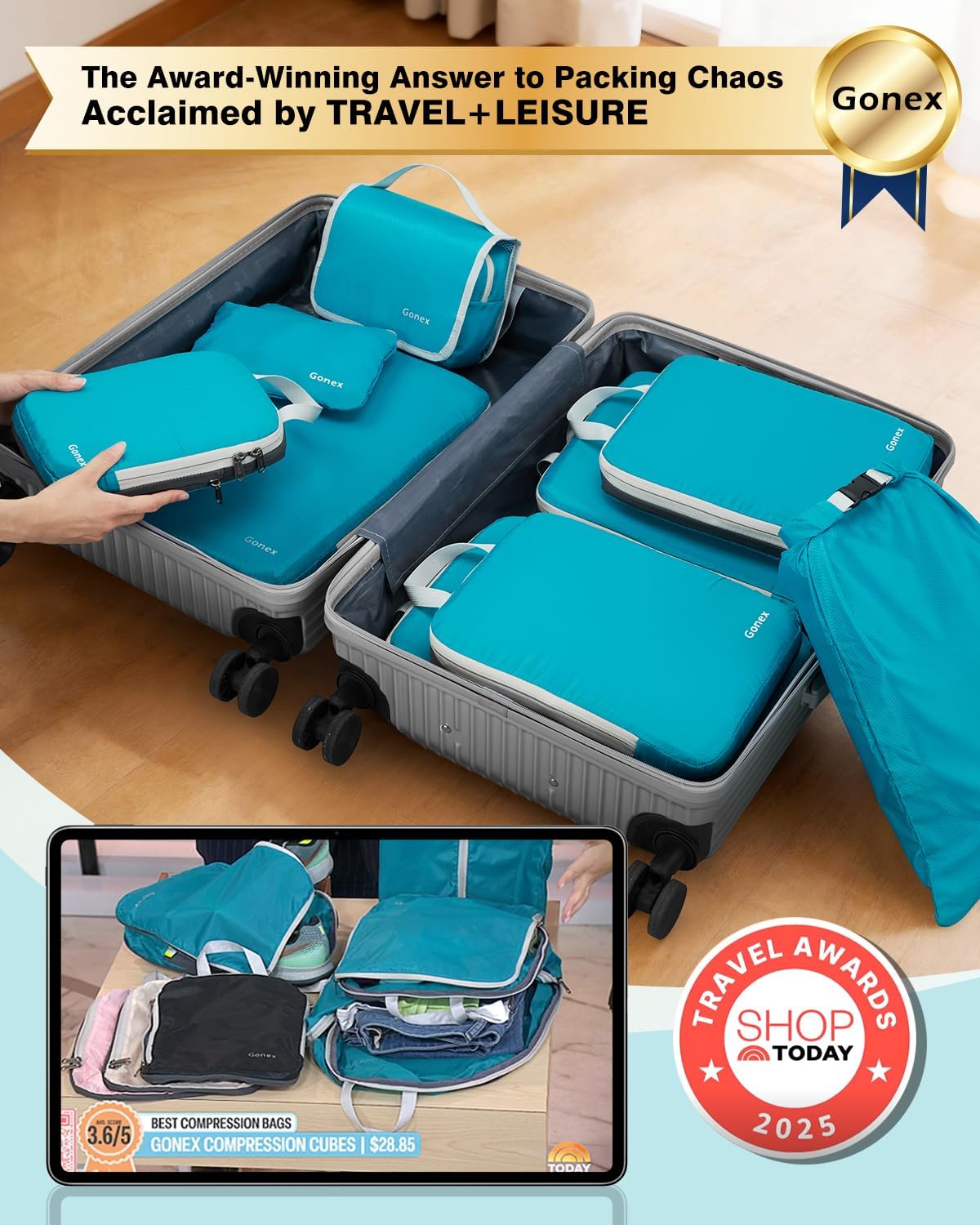 Gonex 10-Piece Compression Packing Cubes with Travel Organizer Set
