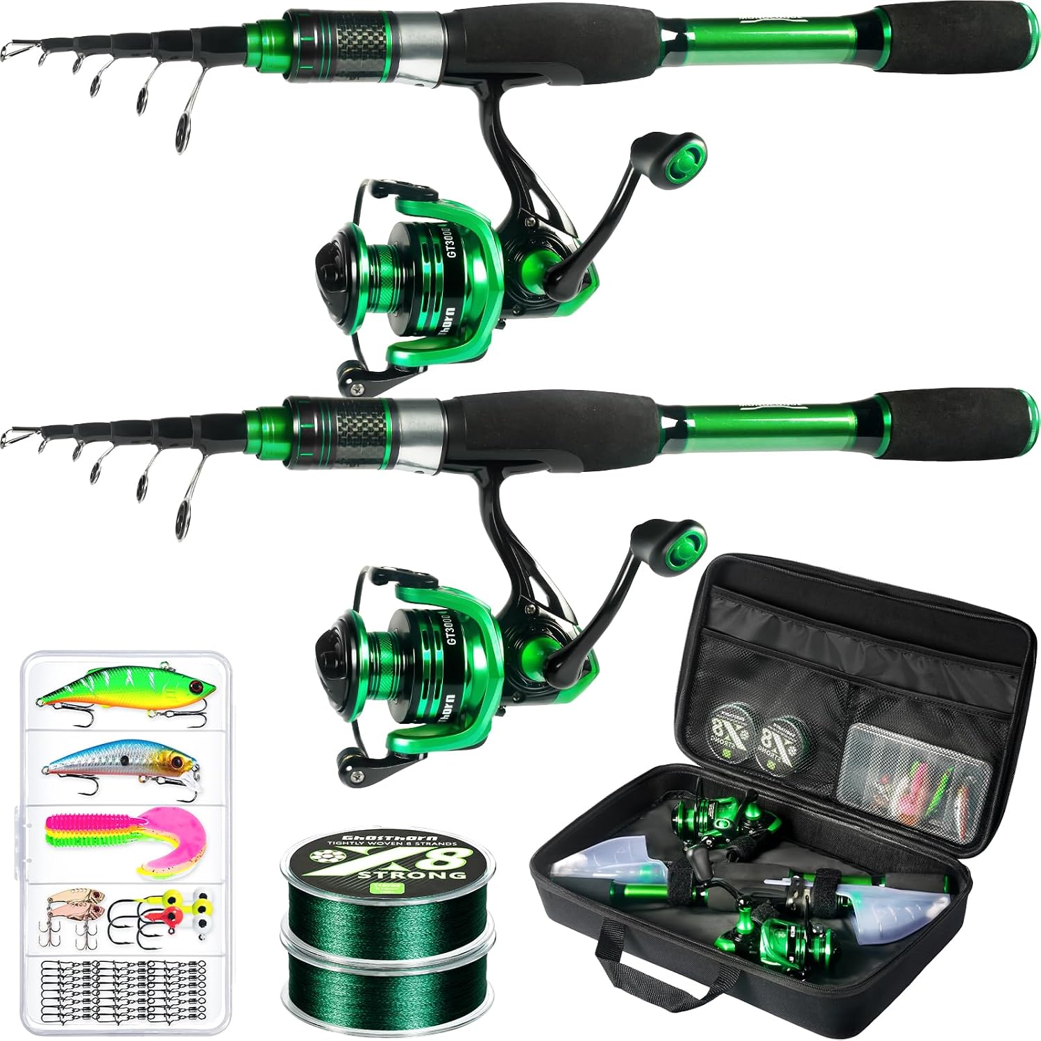 Ghosthorn Telescopic Fishing Rod and Reel Combo,Spinning Travel Kit