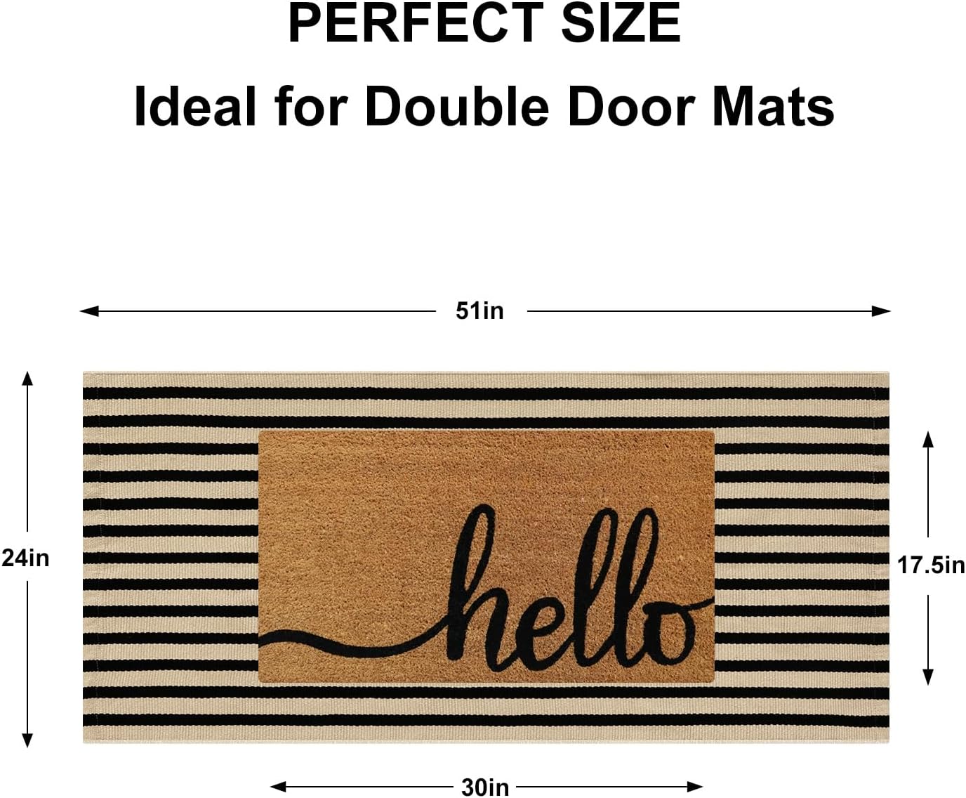 Fall Front Door Mat 2'x4.3', Cotton Washable Striped Outdoor Rug