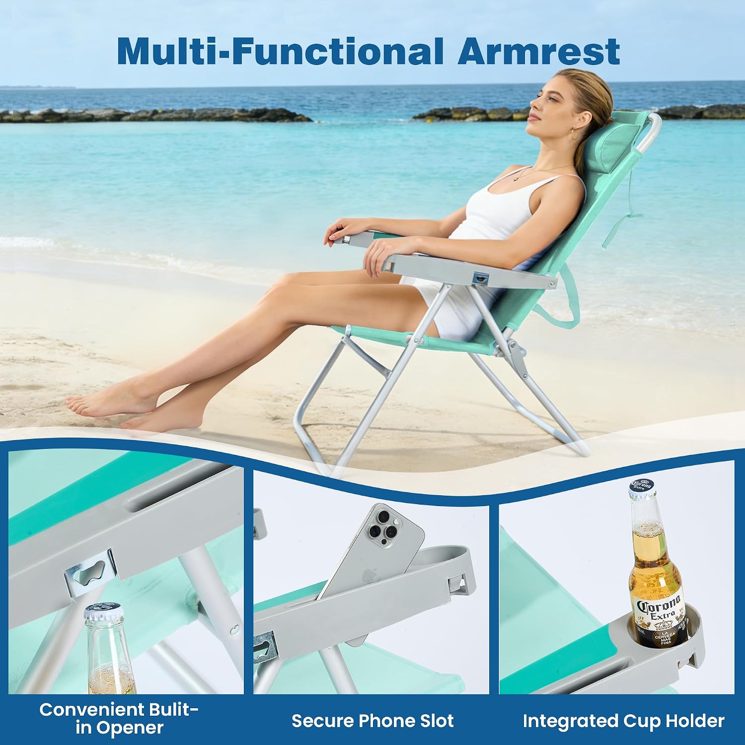 SUNNYFEEL Tall Beach Chair for Adults, High Back High Seat Folding Chairs
