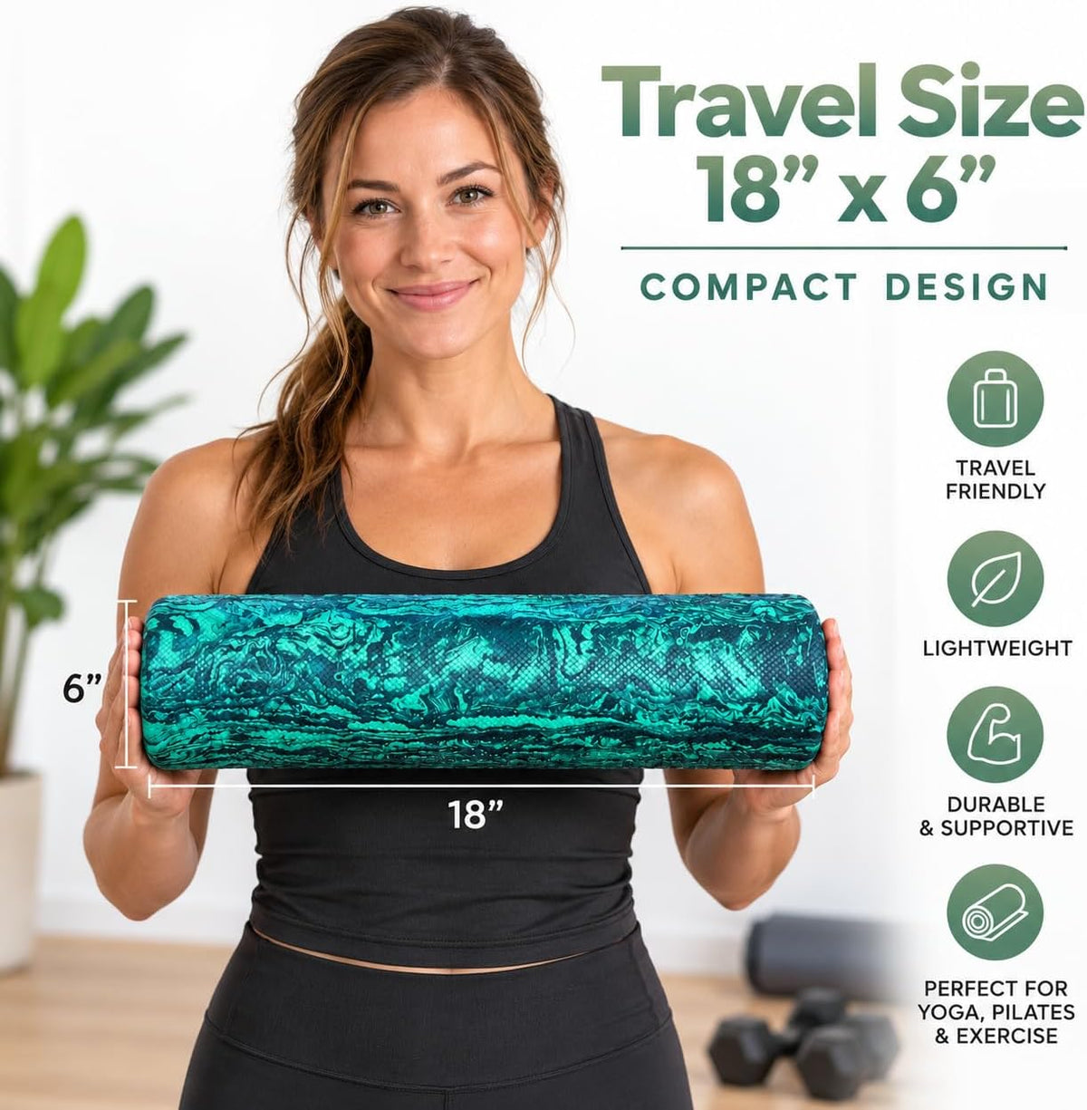 Soft Density Foam Roller Travel Size 18 x 6 Inch for Yoga & Exercise