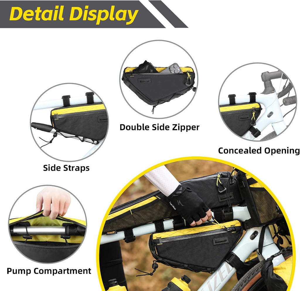 Bike Frame Bag Bike Triangle Bag Bicycle Pouch Under Tube Bag 1.7L with Dual Side Mesh Pockets for MTB Road Bike Cycling Commuting and Outdoor Adventures