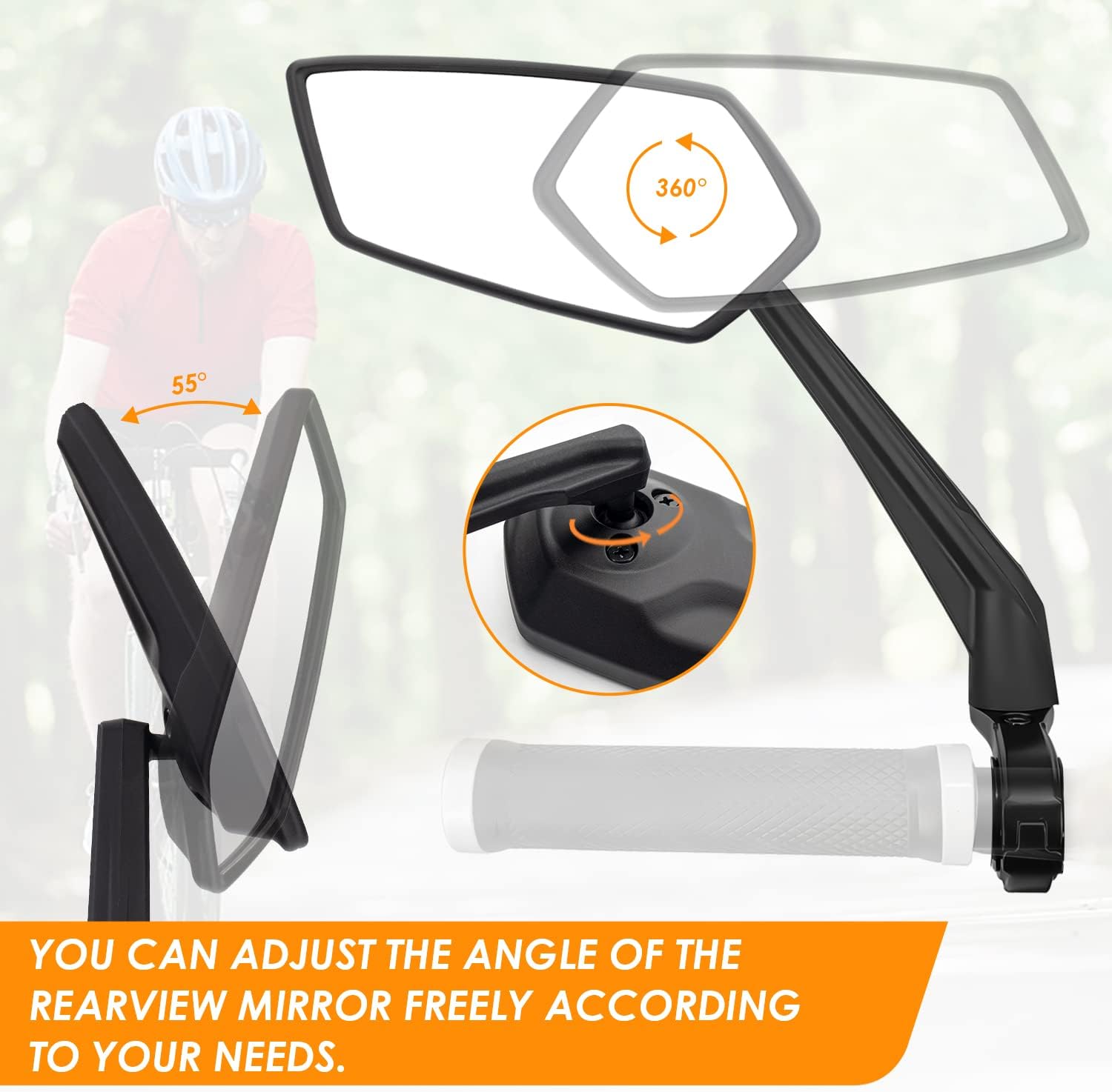 Arkham Bike Mirror for Handlebar Adjustable Bicycle Rear View Mirror 360 Rotatable, HD Glass Bicycle Mirror Shakeproof, Easy Installation,Wide View Angle, Essential Bike Tool for All Bicyclists,Left