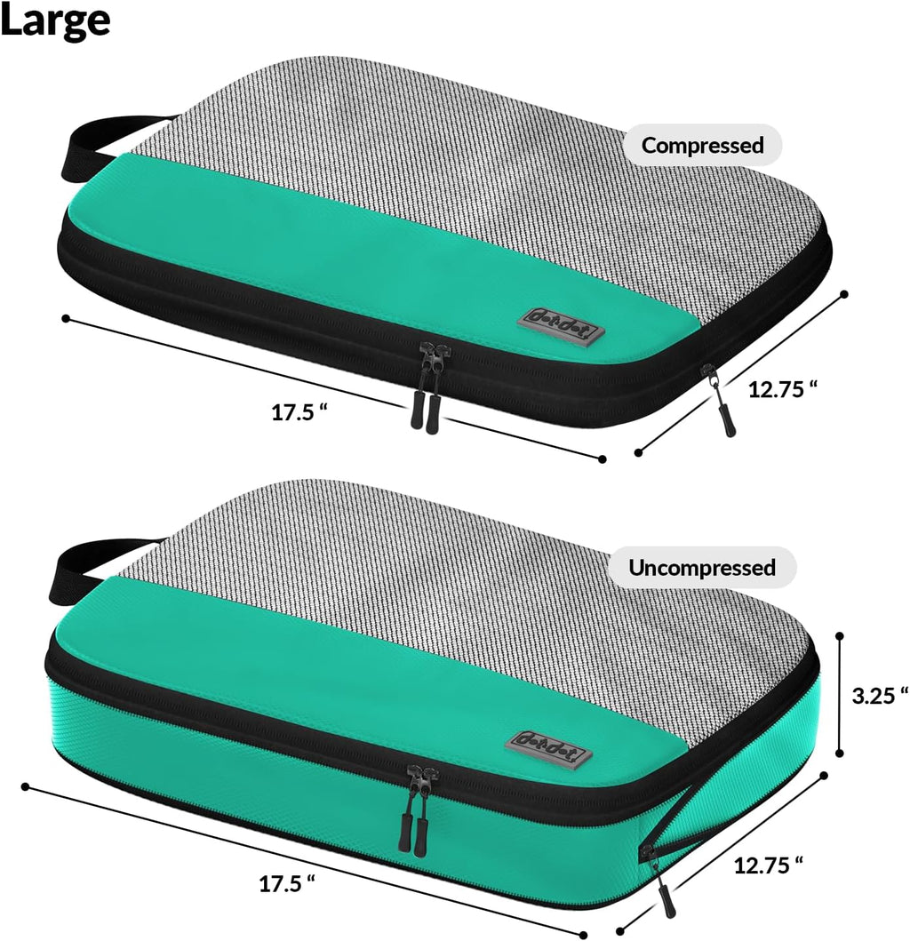 Dot&Dot Large Compression Packing Cubes 5pc Set - Suitcase Luggage Organizer Bags - Expandable Travel Essentials - Lightweight Fabric Organizers