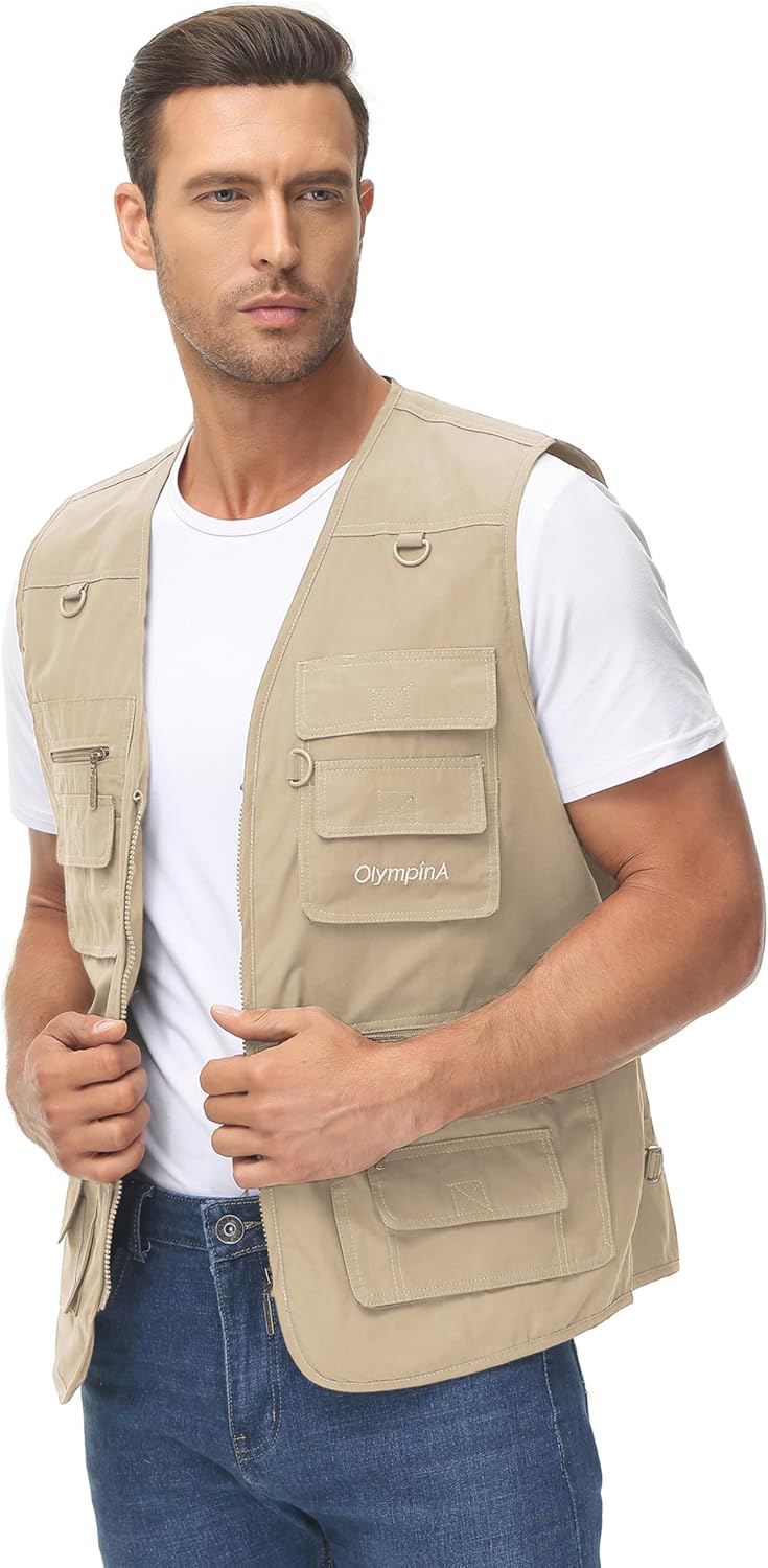 Lentta Men's Fishing Vest Summer Outdoor Lightweight Work Photo Vest 16 Pockets