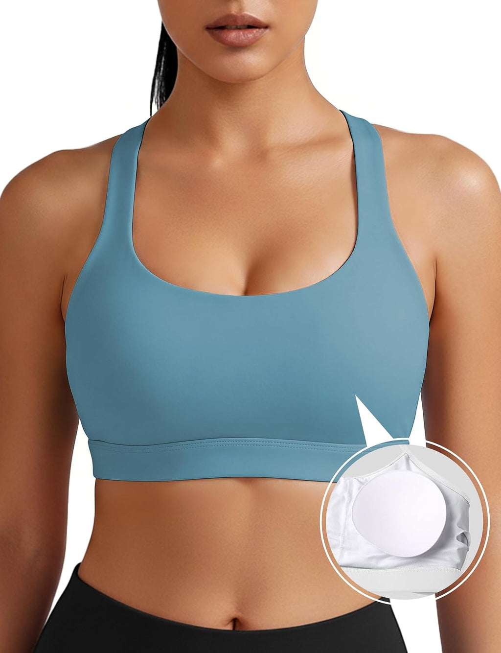 Buauty Sports Bra for Women, Criss Cross Back Medium Support Workout Bras with Removable Cups for Yoga Running Gym