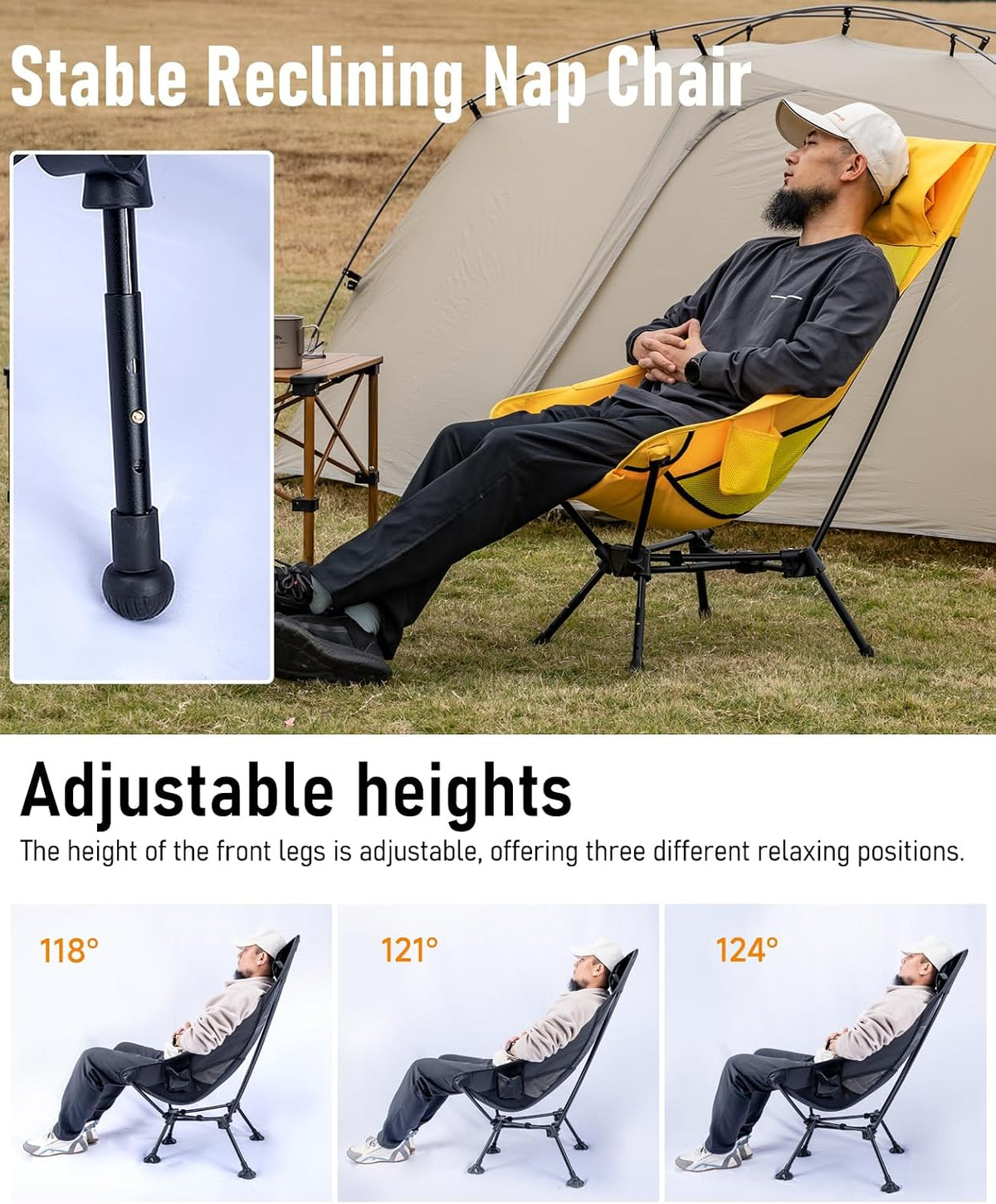 iClimb Ultralight Compact Folding Anti-Sinking Chair, High Back, Yellow