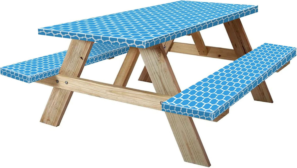 6ft 72in Picnic Table and Bench Cover, 3 Pack, Blue-White Moroccan