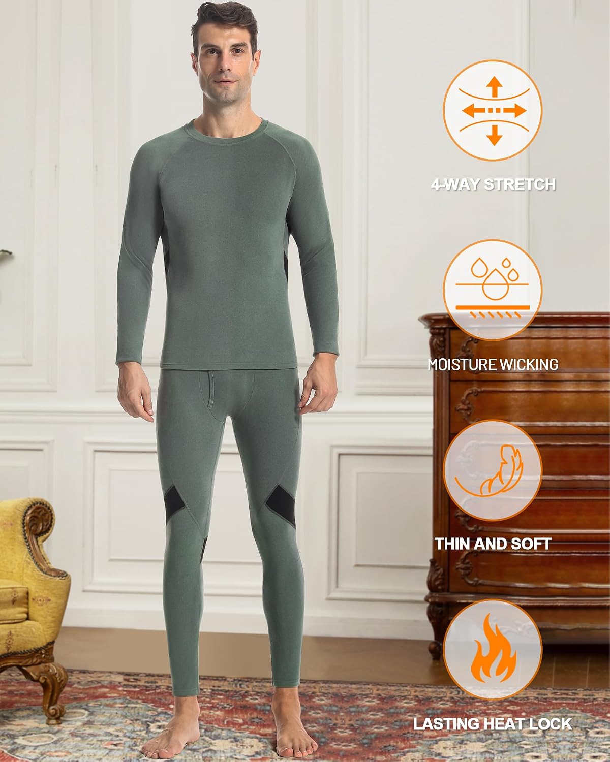 Runhit Mens Thermal Underwear Set：Fleece Lined Long Johns for Men Thermal Shirts and Pants Base Layer Cold Weather Thermals