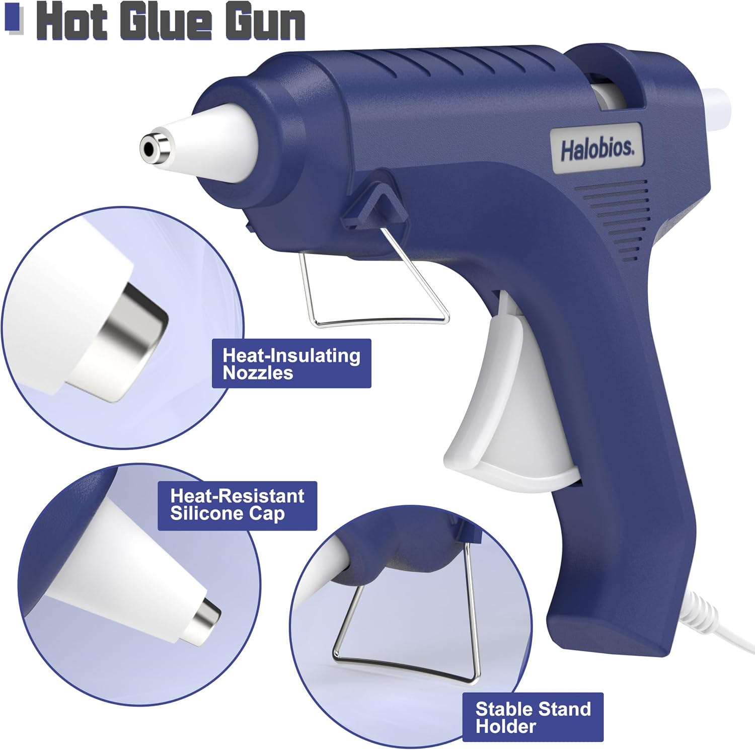 Halobios Hot Glue Gun with Preheating, 20 Glue Sticks, Full Size for DIY Crafts & Home Repairs (40W Blue)