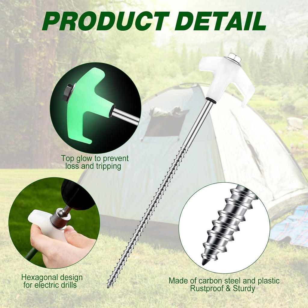 Hicarer 20 Pcs 8" Screw in Tent Stakes Ground Anchors, Luminous White