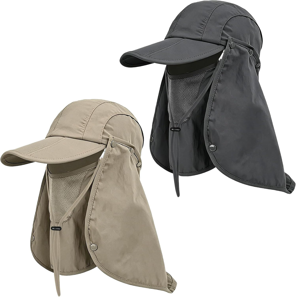 2Pack Men’s Foldable Sun Hat with Removable Face Mask & Neck Flap, UPF 50+ UV Protection, Quick-Drying Outdoor Fishing Cap