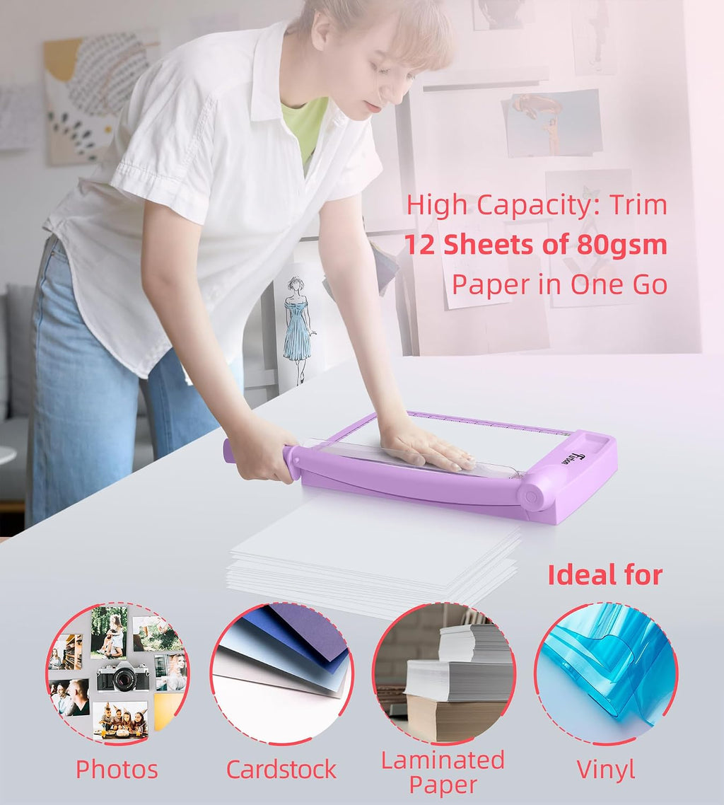 Firbon 12 Inch Guillotine Paper Cutter, Heavy Duty Paper Trimmer, Purple
