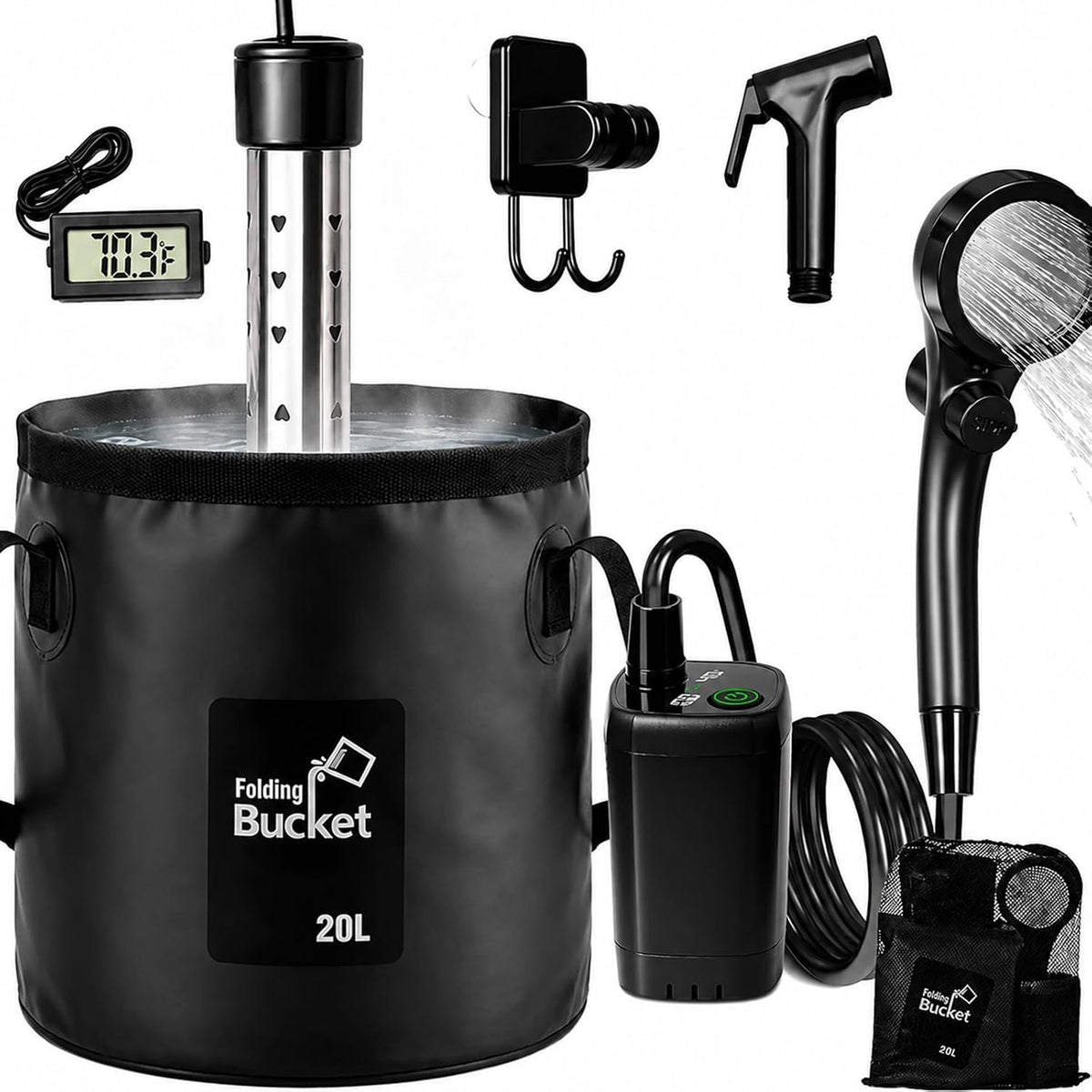 Portable Shower With Heater for Camping,1500W High-Power Quick Heating