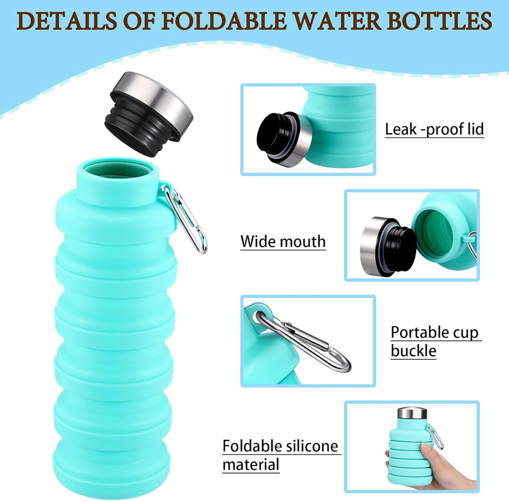 Baderke 2 Pcs Collapsible Water Bottles, 17oz, Green, Black