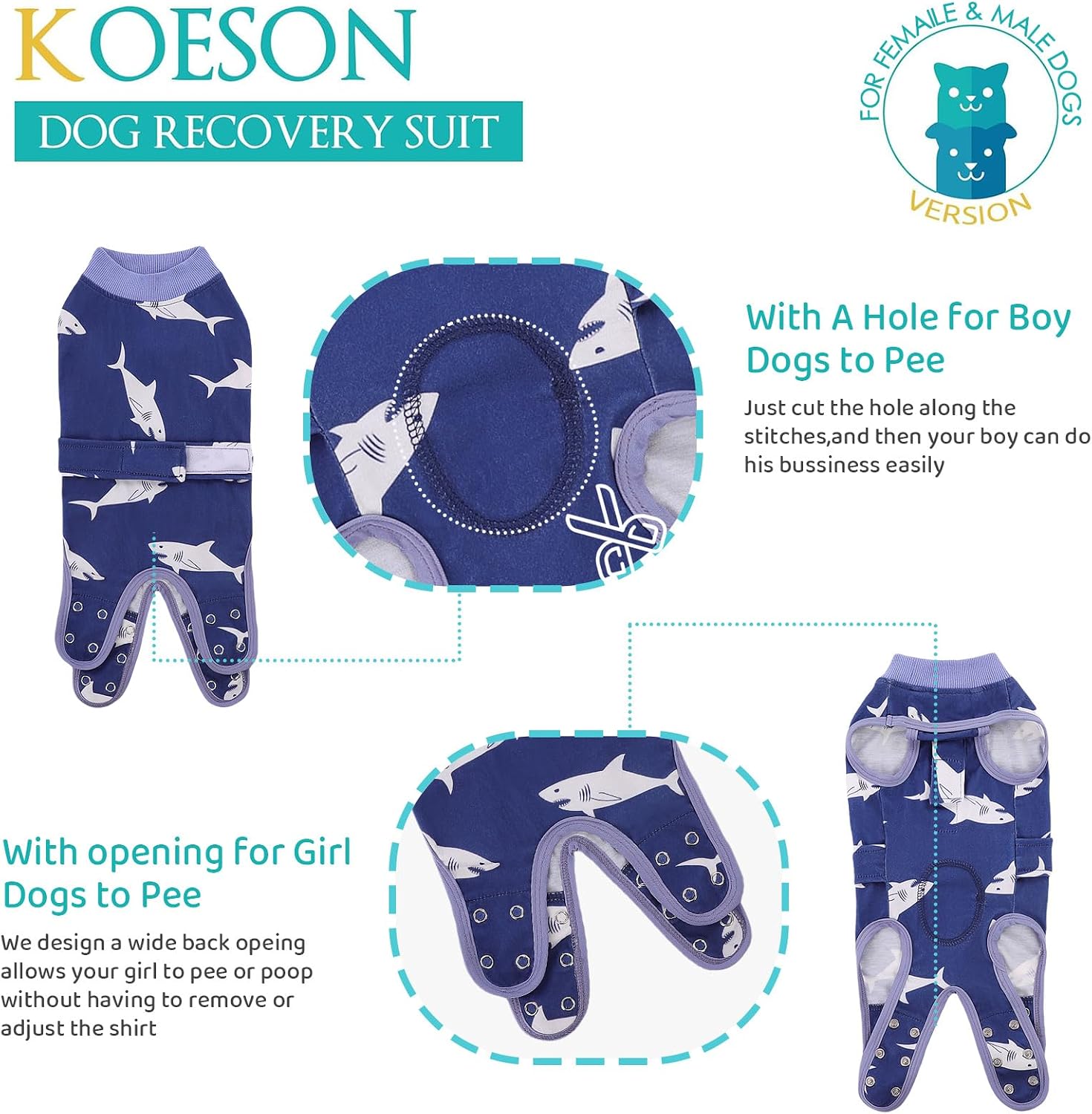 KOESON Lightweight & Soft Surgery Recovery Suit for Large Dogs Female Male