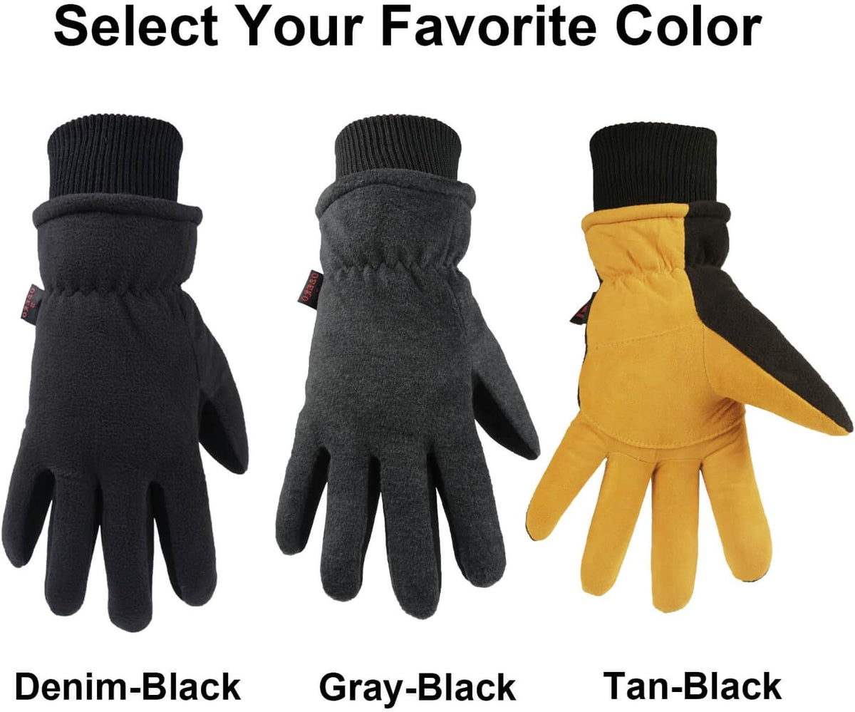 OZERO Mens Winter Gloves,Warm Deerskin Leather Fleece Fabric