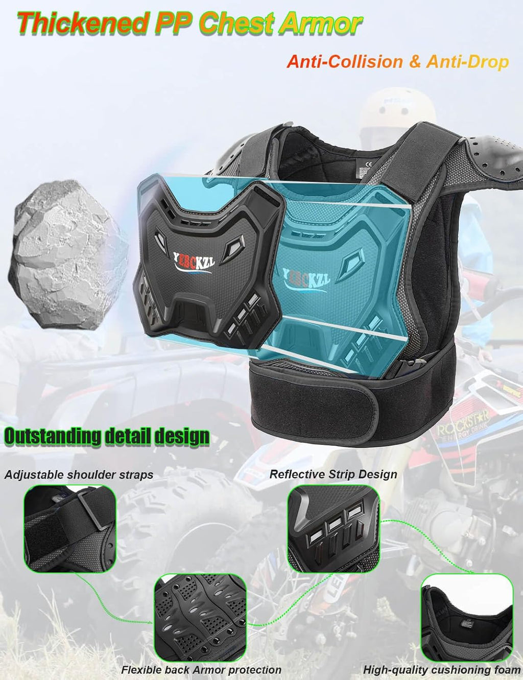 Motorcycle Armor Protective Vest Suit for Child Teen，Kids Dirt Bike Gear Riding Protection with Arm Knee Pads Sets for MTB ATV Off-Road Riding