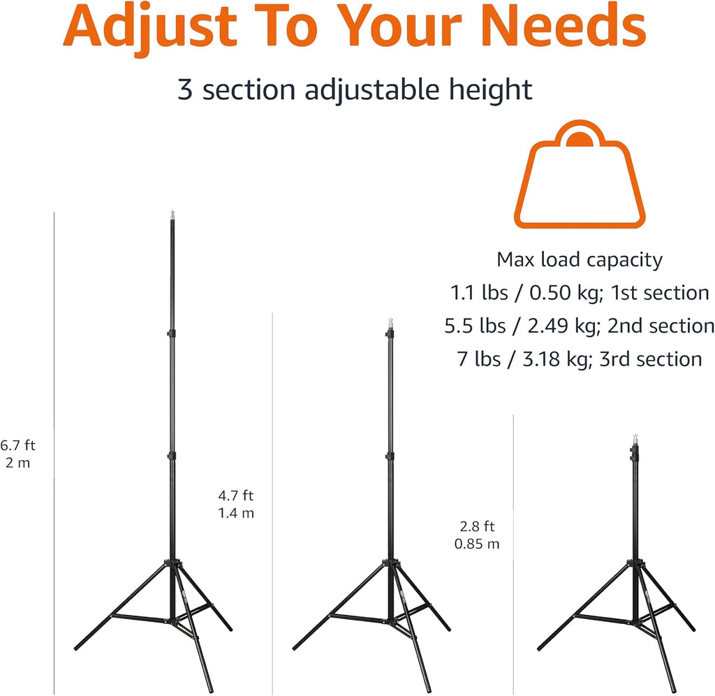 Amazon Basics Portable Aluminum Photography Light Stand Tripod with Case, Adjustable 2.8-6.7 Feet, Pack of 2, Black