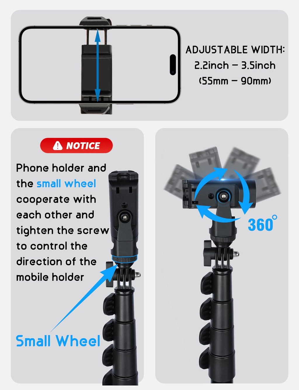 BMZX 118" Long Selfie Stick Tripod for iPhone & Android (29 to 118")