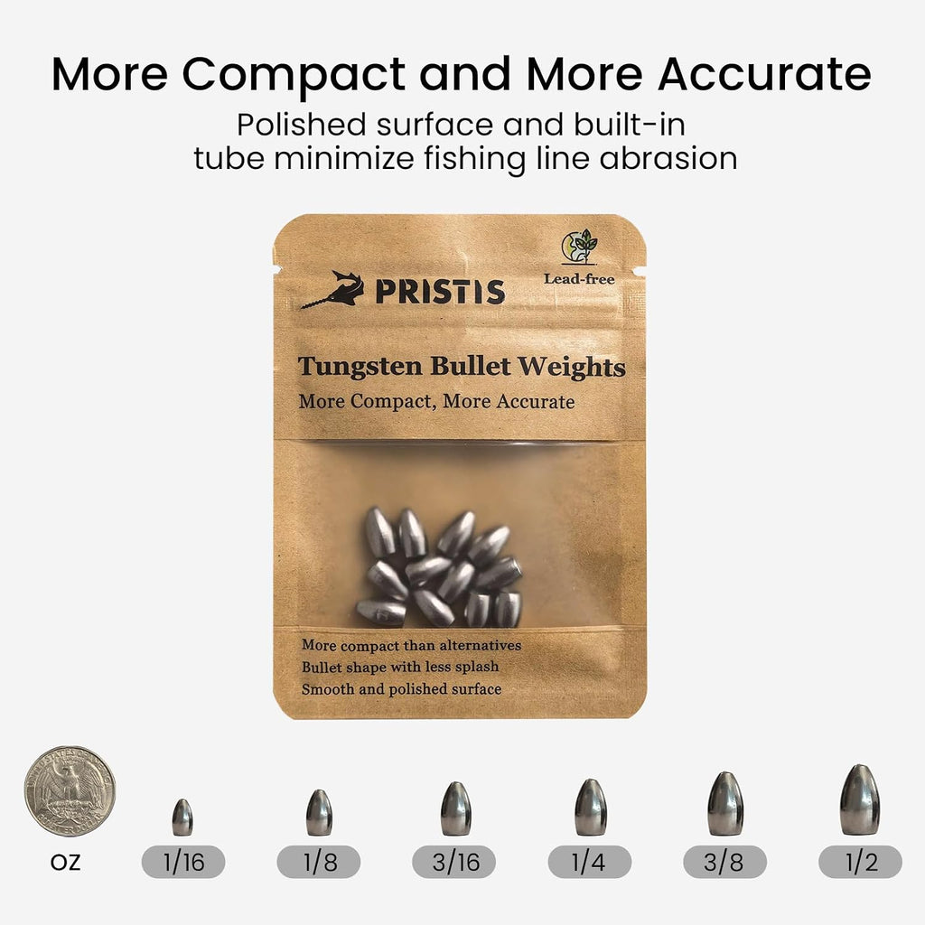 Pristis 12 pcs Tungsten Fishing Weights, Compact Bullet Sinkers