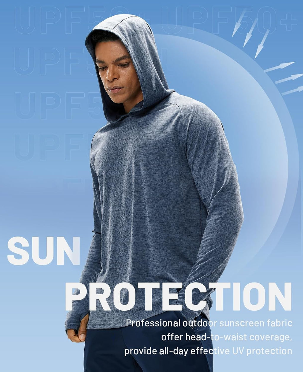 MIER Men's UPF 50+ Sun Hoodie Quick Dry Long Sleeve Shirts, Lightweight