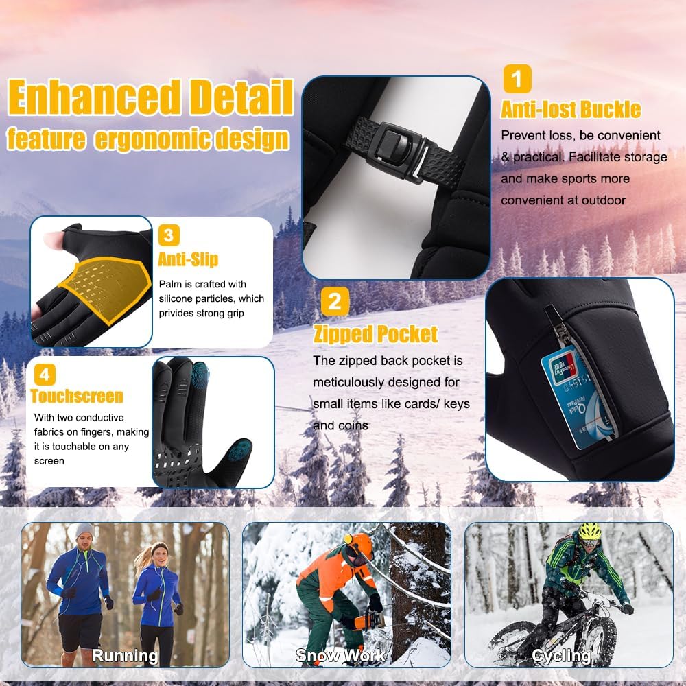 Winter Gloves for Men Women - Waterproof Glove Thermal Warm Gloves for Cold Weather Snow Sport Glove for Work, Running, Cycling, Driving, Driving