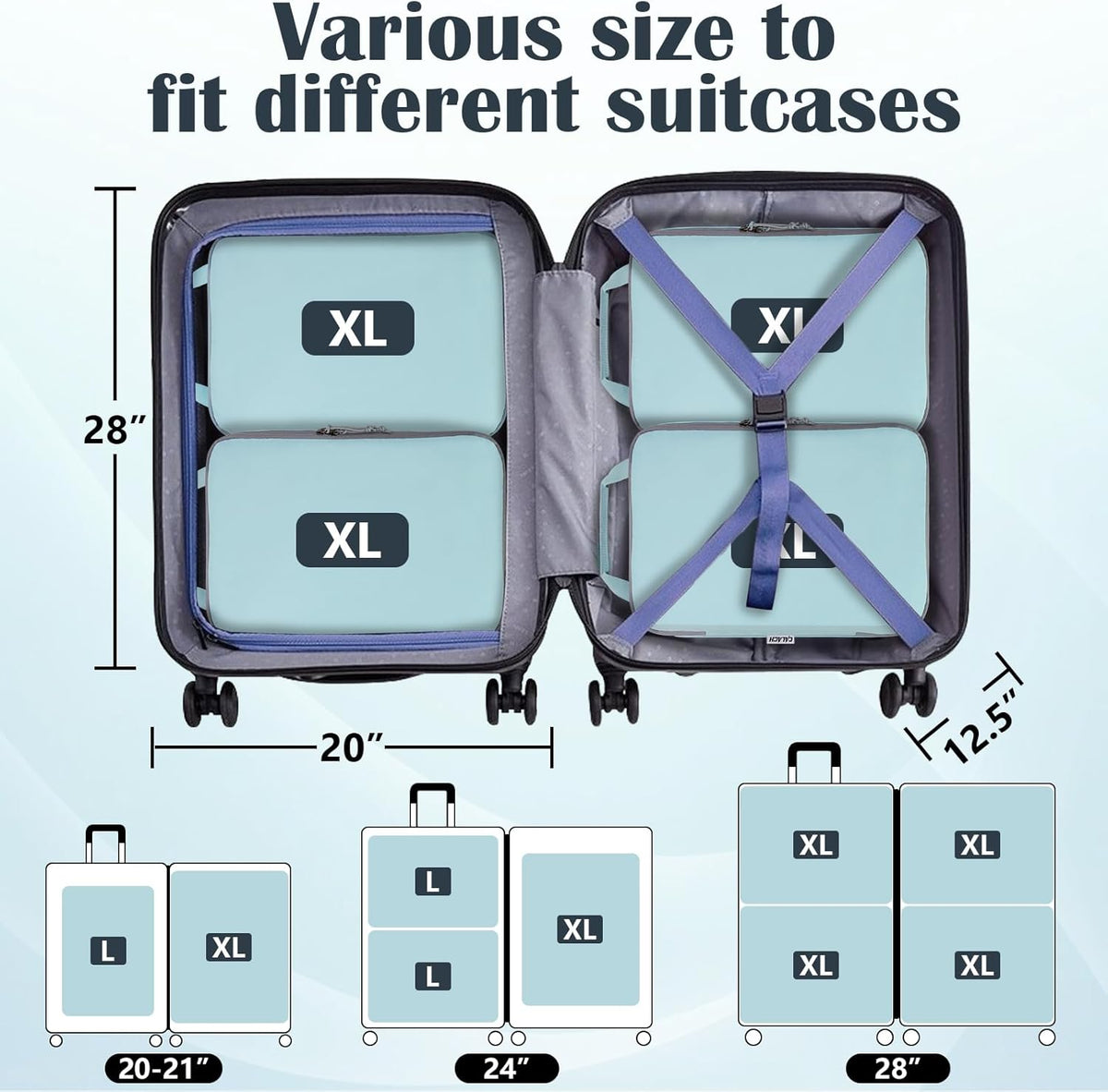 Compression Packing Cubes for Travel Suitcase Organizer Bags, Blue, XL