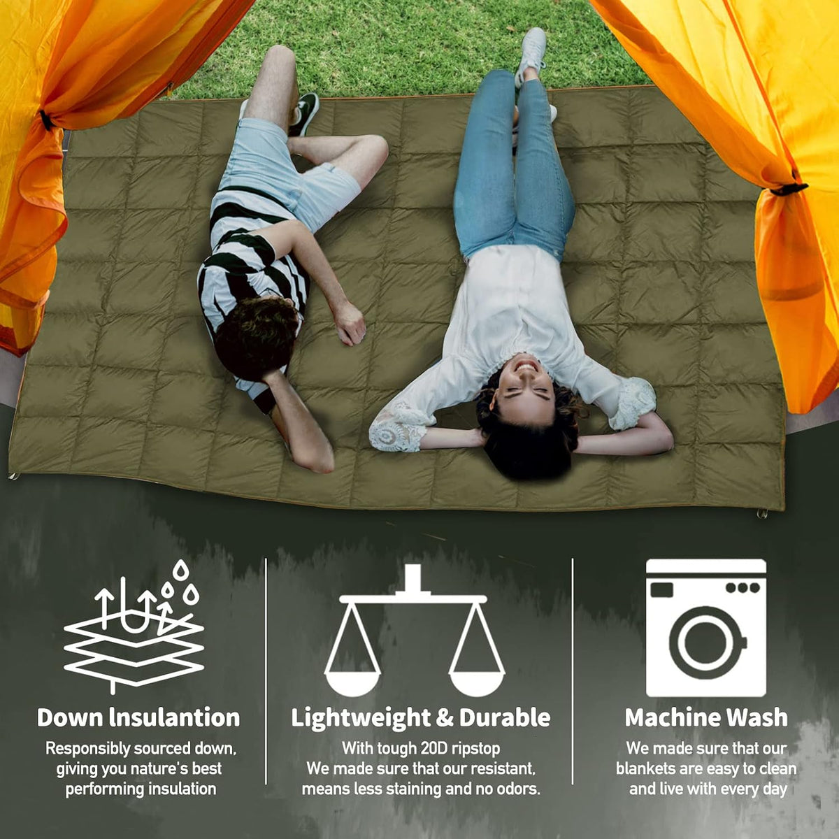 Outdoor Puffy Camping Blanket, Large Outdoor Blanket Waterproof, 55*79''