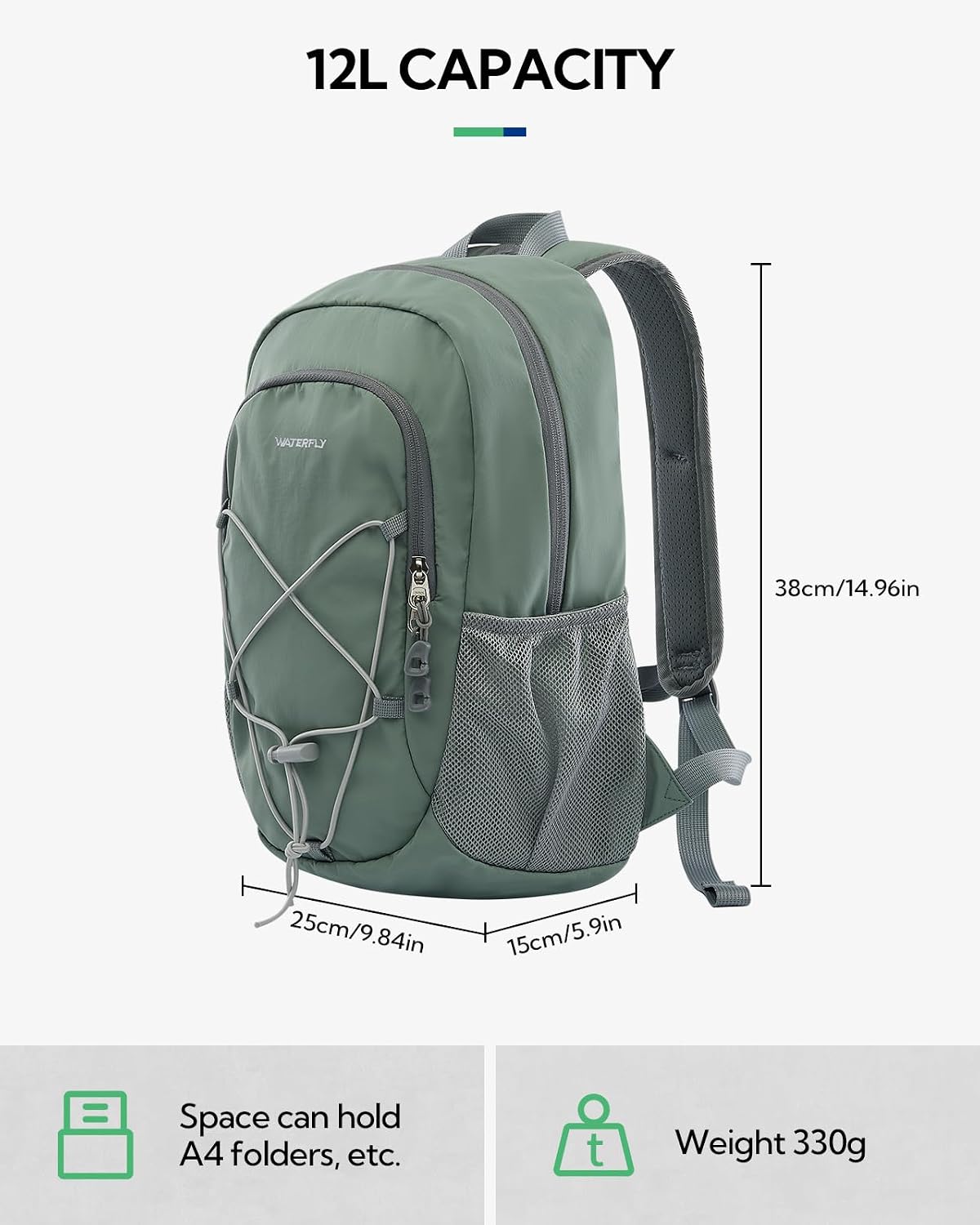 WATERFLY Small Hiking Backpack: 12L Outdoor Daypack For Women Men Teenager