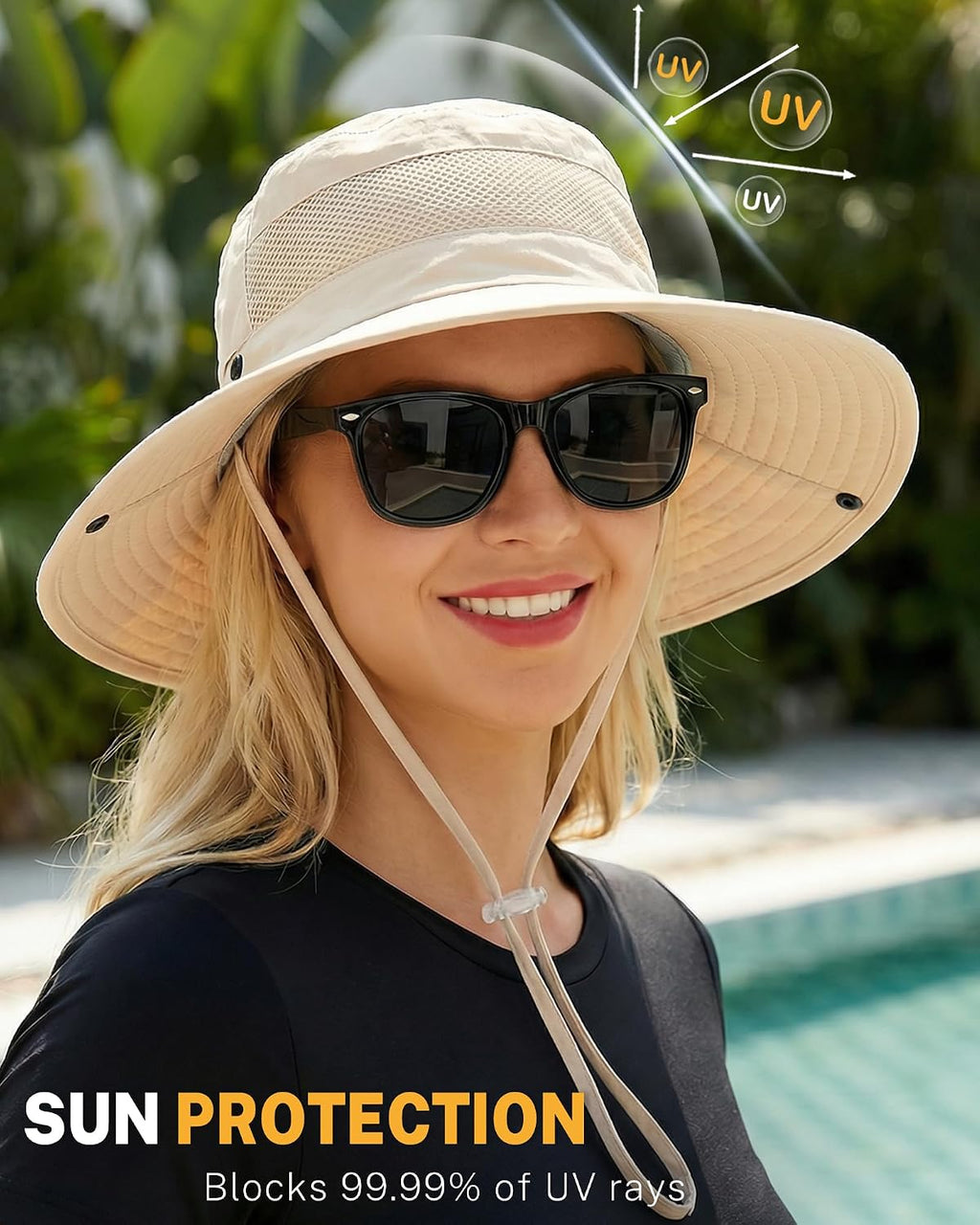 Women's Sun Hat Sun Protection Wide Brim Bucket with Ponytail Hole Summer