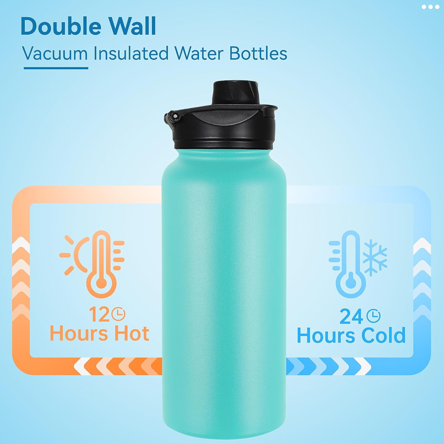 VEGOND 32 oz Insulated Water Bottle Bulk Stainless Steel Metal Water Bottles with Leak Proof Straw Lid & Spout Lid, Wide Mouth Double Walled Vacuum Travel Sports Bottle, 4 Pack
