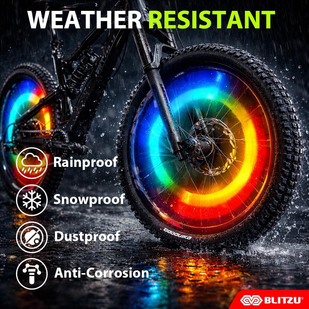 BLITZU Bike Wheel Lights 2-Pack, 7 Color Bicycle Spoke LED for Night Riding
