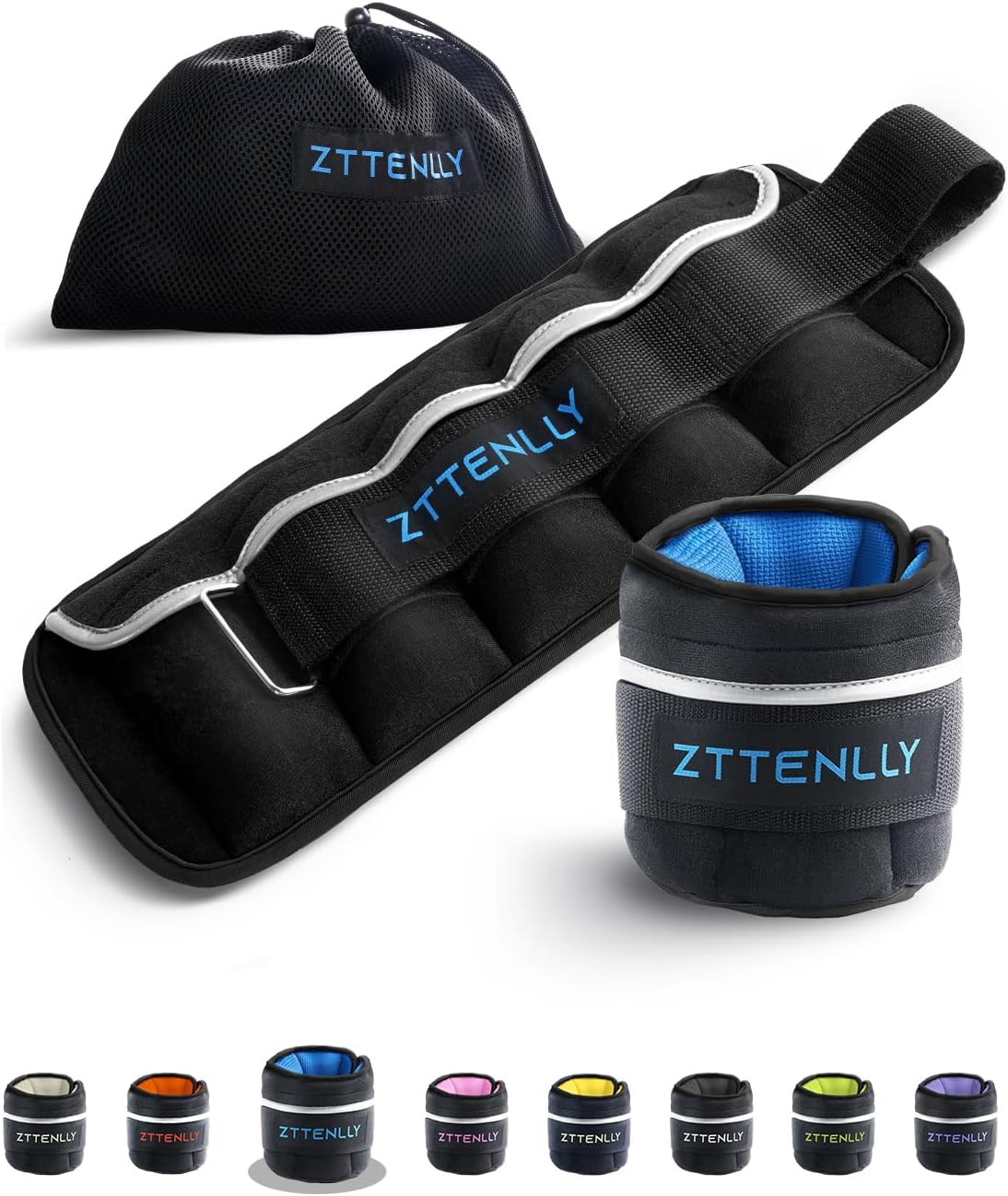 Adjustable Ankle Weights 1-5/10/15/20LBS Pair with Carry Bag - Breathable Fabrics, Reflective Trim - Strength Training Leg Wrist Arm Ankle Walking Weights Sets for Women Men Kids