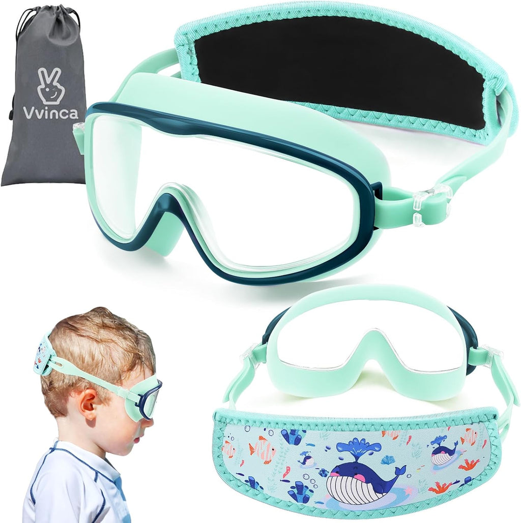 Vvinca Kids Swim Goggles 2-8，Toddler goggles with Fabric Strap No Tangle