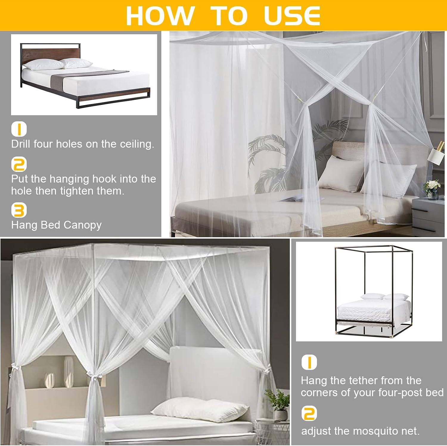 Bed Canopy Curtains Mosquito Net Bed Canopy for Full Queen King Size Bed