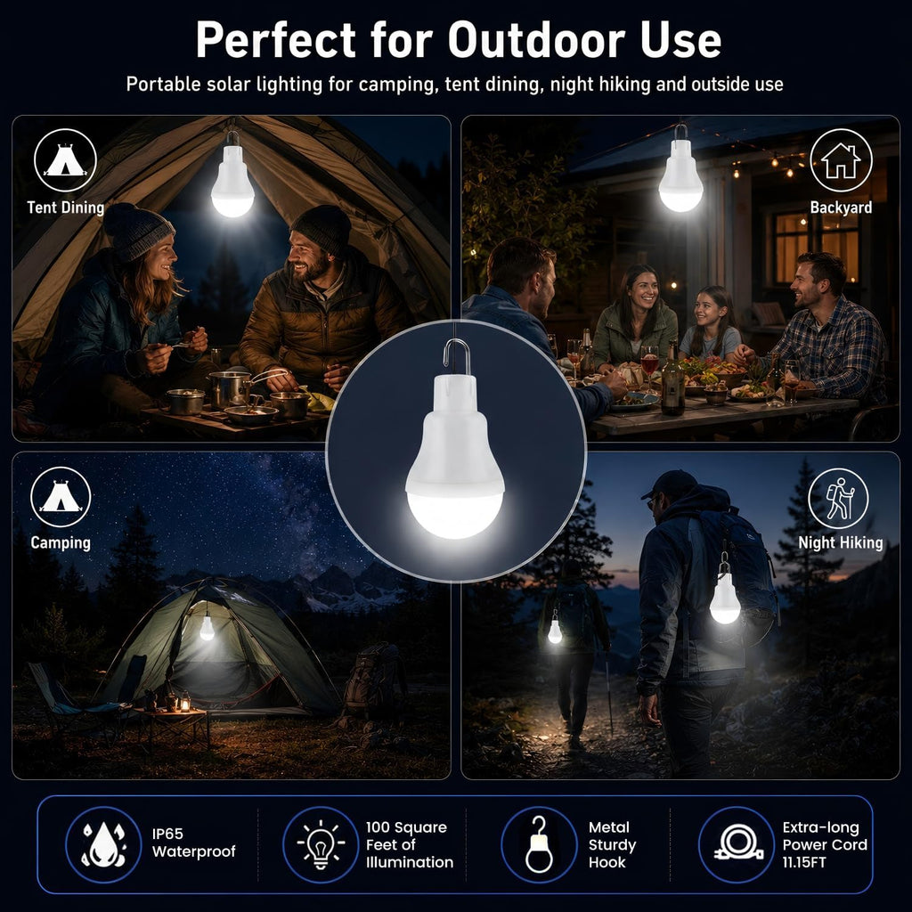 Solar Light Bulbs, Rechargeable Lights for Indoor & Outdoor Use, 2-Pack