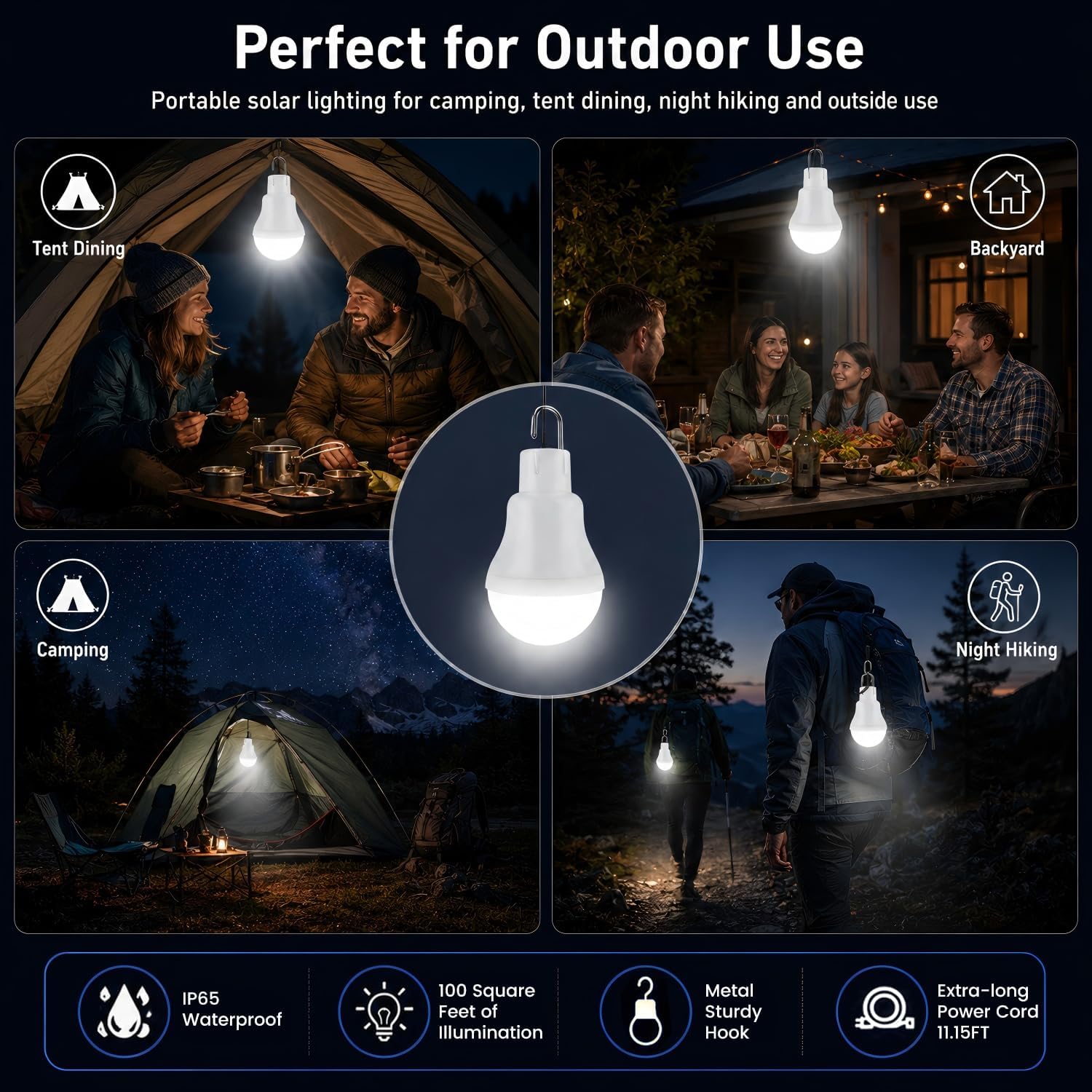 Solar Light Bulbs, Rechargeable Lights for Indoor & Outdoor Use, 2-Pack