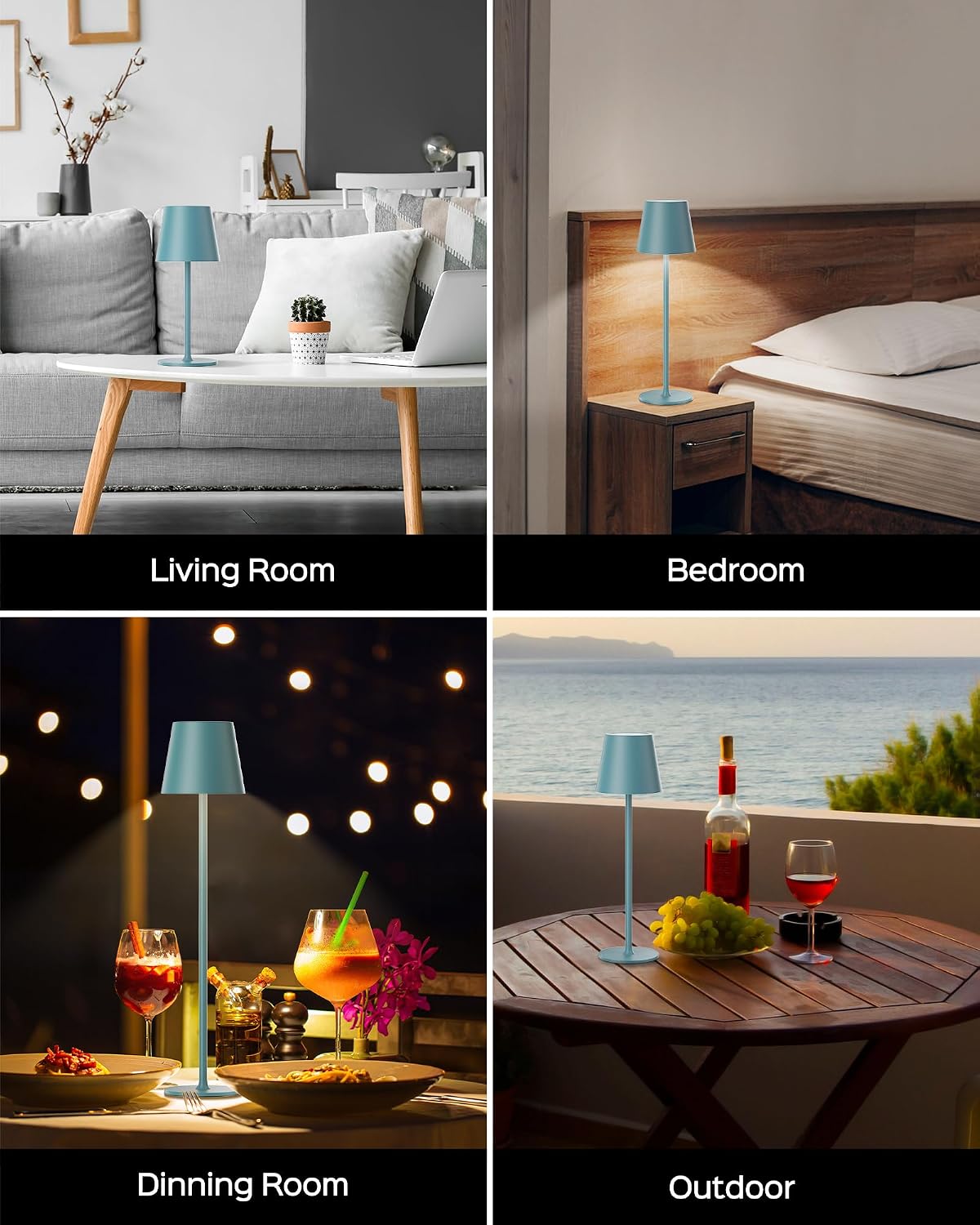JACKYLED Cordless Table Lamps Rechargeable, 3 Adjustable Height, 5000 Capactiy Operated 3 Colors Smooth Dimming, Portab