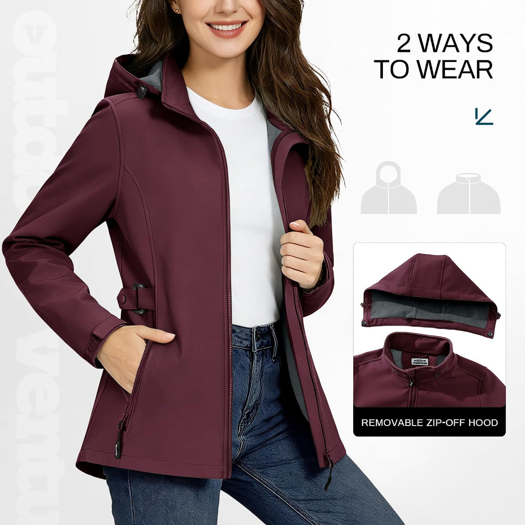 Outdoor Ventures Women's Fleece Lined Rain Jacket Waterproof Softshell Coat