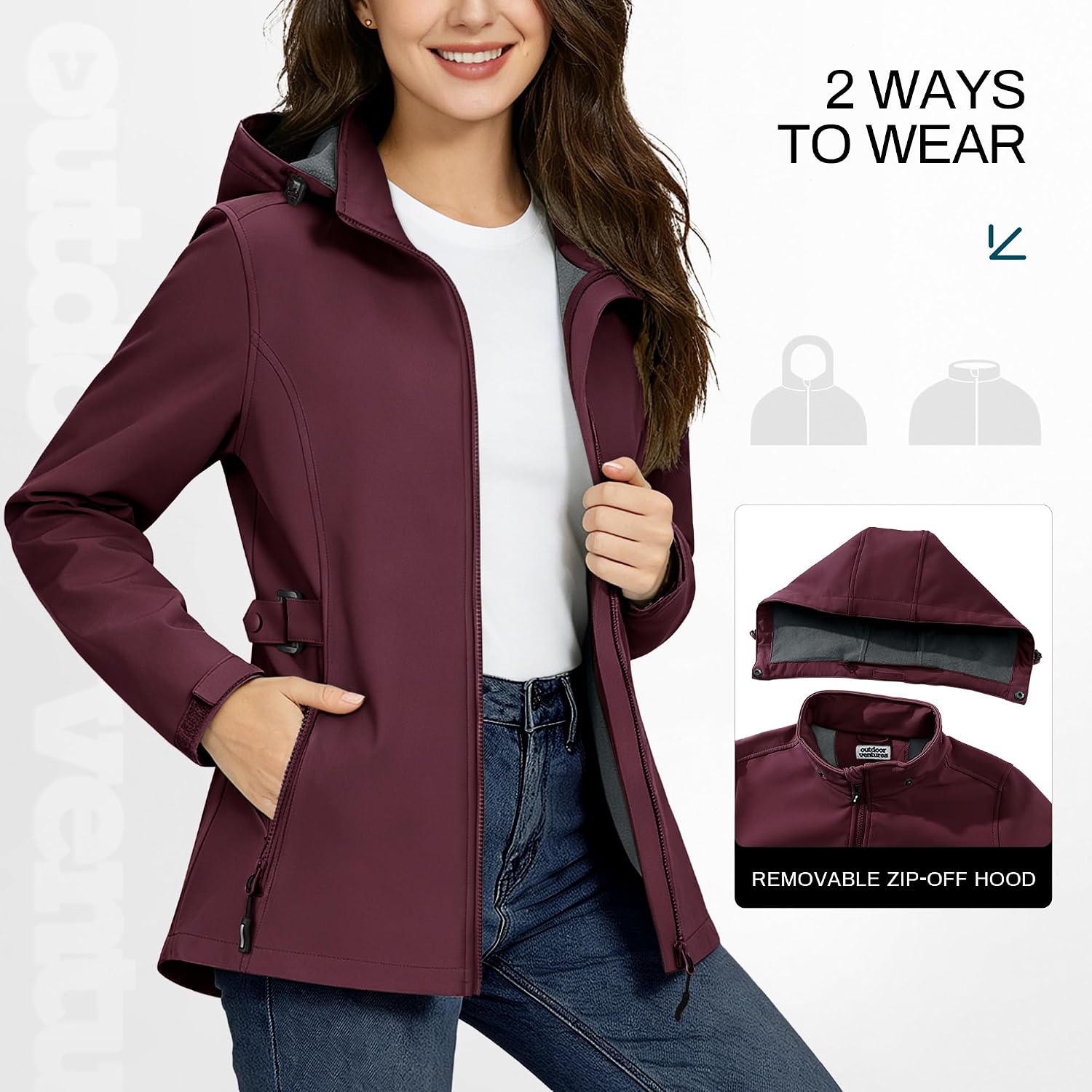 Outdoor Ventures Women's Fleece Lined Rain Jacket Waterproof Softshell Coat