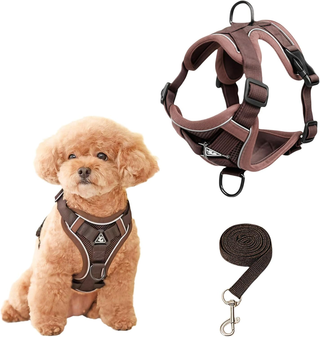 SOLMOONY Small Dog Harness,Soft Mesh Puppy Harness and Leash Set,No Escape Cat Harnesses for Training Walking,Reflective Adjustable Puppy Vest for Small Medium Dogs, Cats (Navy Blue, L)