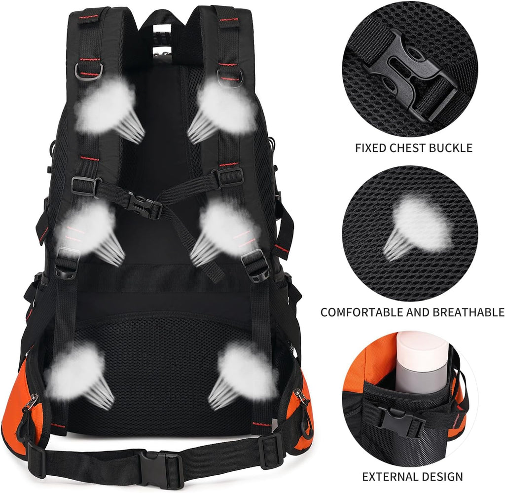 Nerlion 40L Hiking Backpack Travel Backpack for Men Women Camping Waterproof Outdoor Hiking Daypack Lightweight Backpack (Orange)