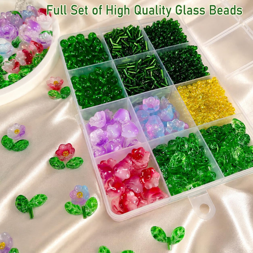 Juan's Moment Green Glass Beaded Plant Kit, Bead Craft Kit to Make Beading Flower Leaf Plants Window Suncatcher DIY Desk Decor with Pots Tools and Video Tutorial for Adults & Teens Creative Gift