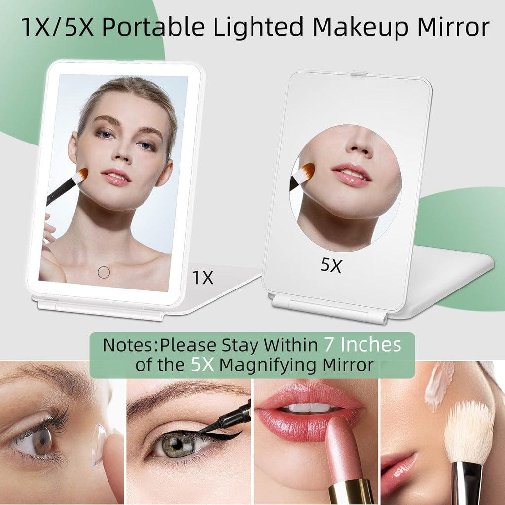 FUNTOUCH Rechargeable Portable Makeup Mirror with 72 LED Lights 1X/5X