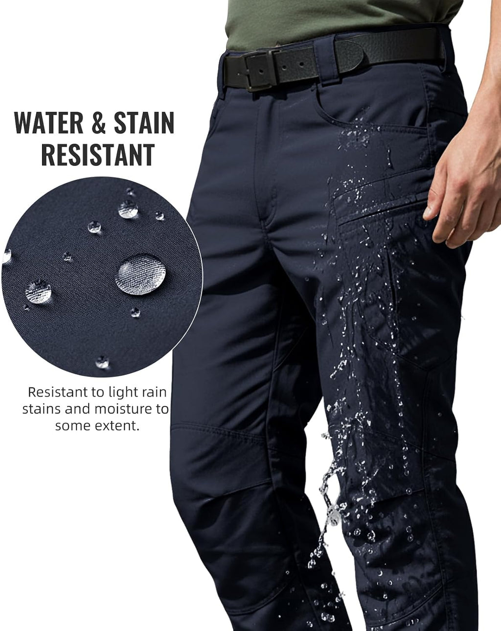 Men's Stretch Tactical Pants Waterproof Ripstop Fabric Cargo Pants Lightweight Casual Hiking Outdoor Work Pants (No Belt)