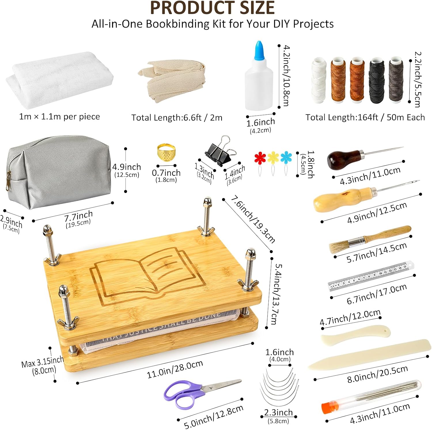 MeRGBWLife Book Binding Kit with Book Press, Complete Bookbinding Tools Set for DIY Book Repair, Journal Making & Crafts, Portable Easy Assembly (7.9" x 11.6")